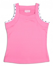 Girls pink tennis top with polka dot trim